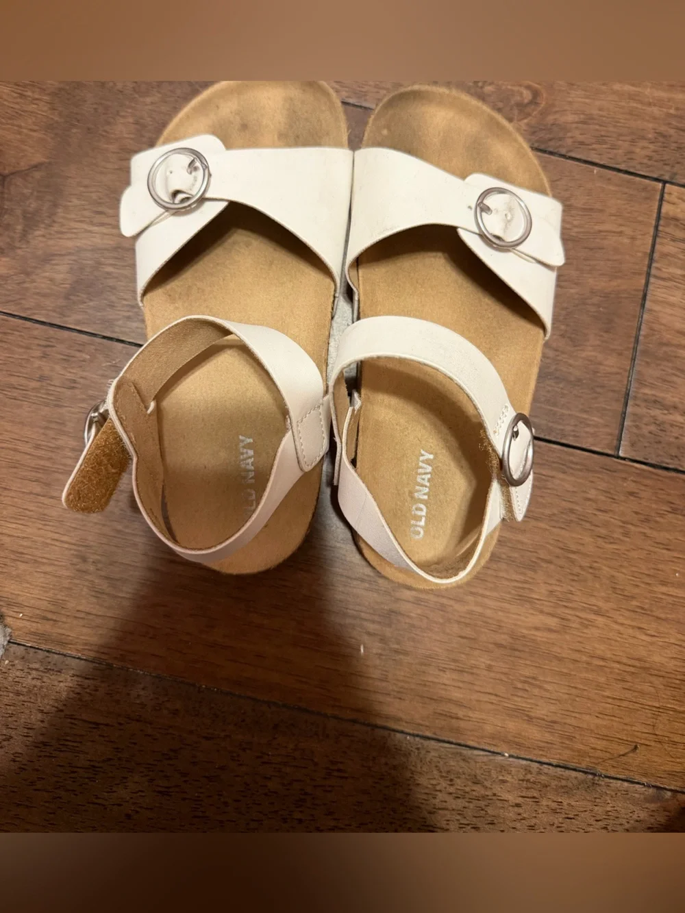 Old Navy White Double-Strap Sandals with Silver Buckles